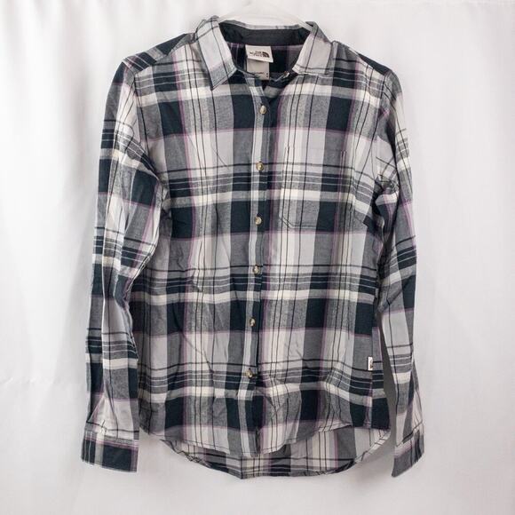 The North Face Gray Plaid Organic Cotton Flannel Shirt Womens Medium - Picture 1 of 16